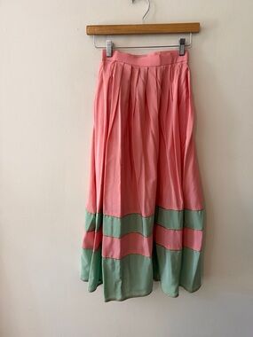 Oscar de la Renta Pink and Mint Tiered Maxi Skirt READ CAPTION